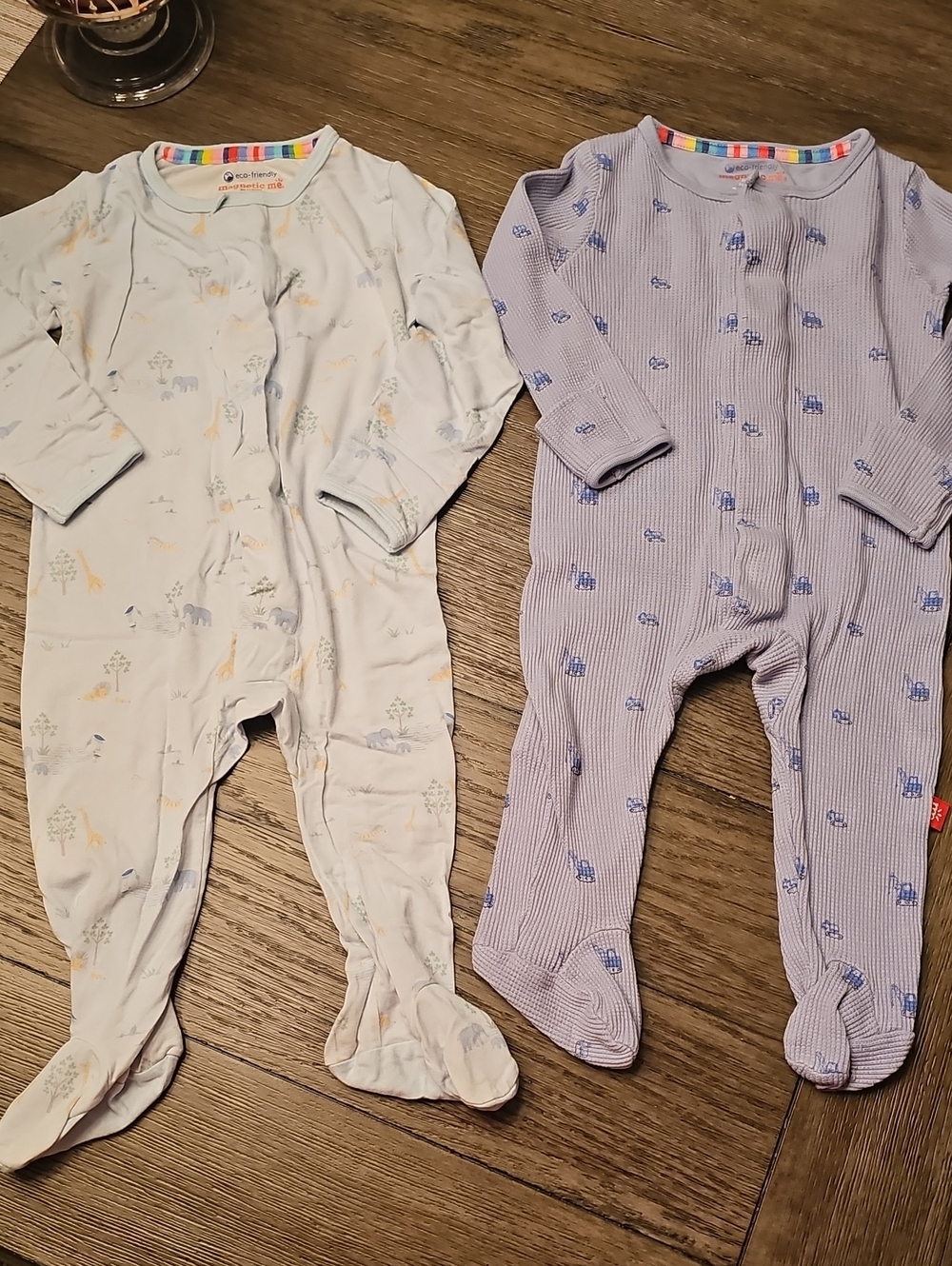 Magnetic Me Light Blue Animal Print & Blue Tractor Footed One-Pieces (Set of 2)